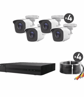 KIT TurboHD 1080p / DVR 4 canales / 4 Cámaras Bala de Metal / H.265+ / 1 Fuente de Poder Profesional / Accesorios de Instalación